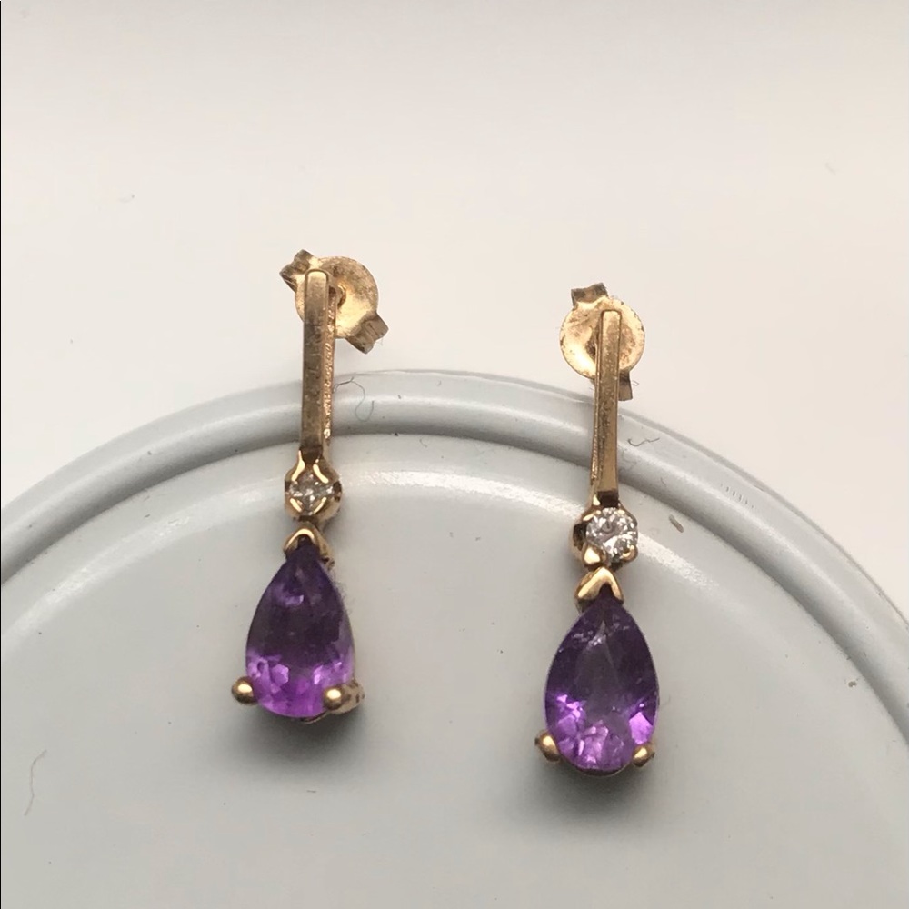 Dainty 14k gold and amethyst earrings